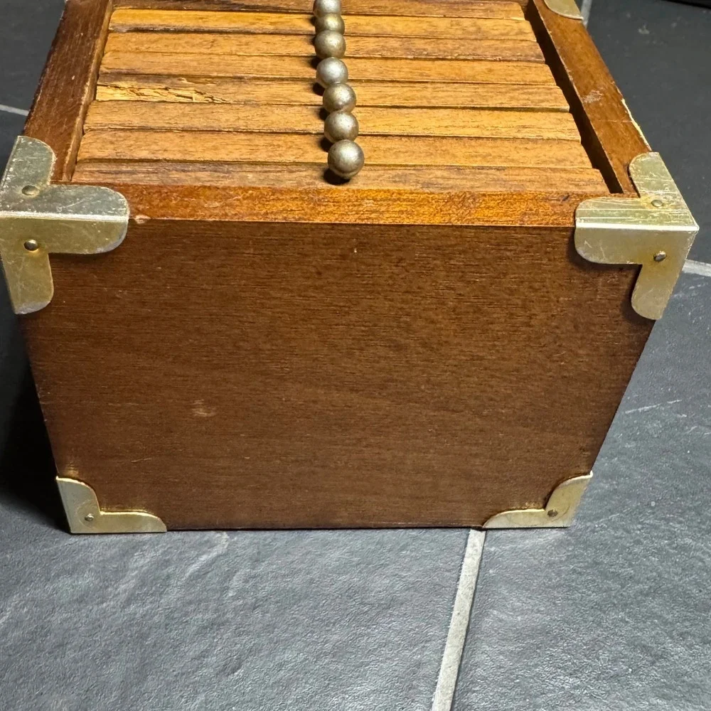 Vintage Wood Brass Campaign Style Coaster Set 8 Piece Miniature Trunk Chest MCM